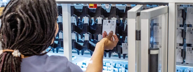 farmacêutica atuando em sistemas automatizados de armazenagem e dispensação